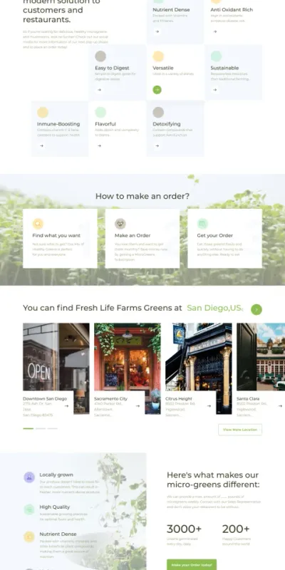 Fresh Life Farms microgreens e-commerce designed by DMS with ordering system, multiple locations, and health benefits