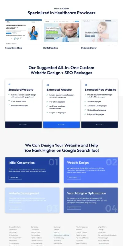 Healthcare Websites Pro agency site designed by DMS with medical web design packages, portfolio, and SEO integration