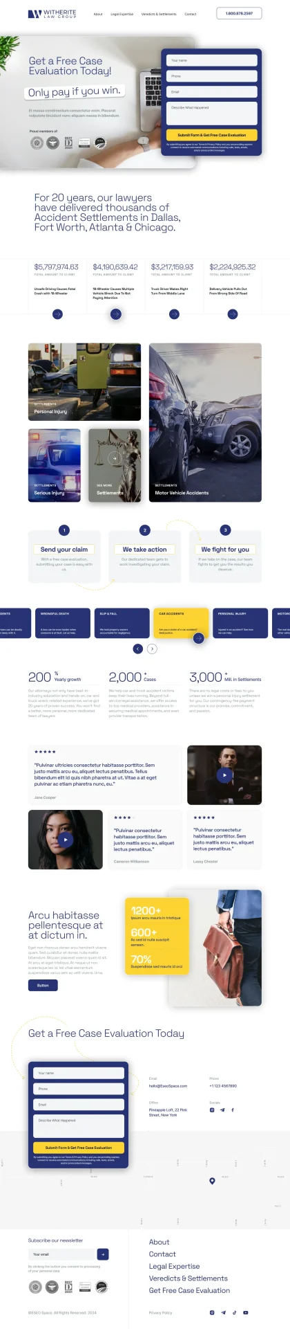Witherite Law Group personal injury firm website designed by DMS with case evaluation form, settlement results, and practice areas