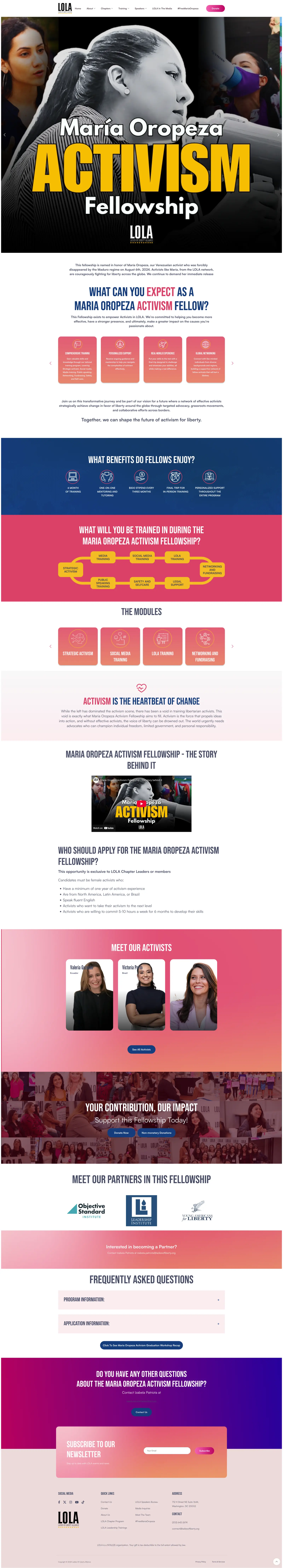 LOLA Activism Fellowship program page with fellowship details and application process