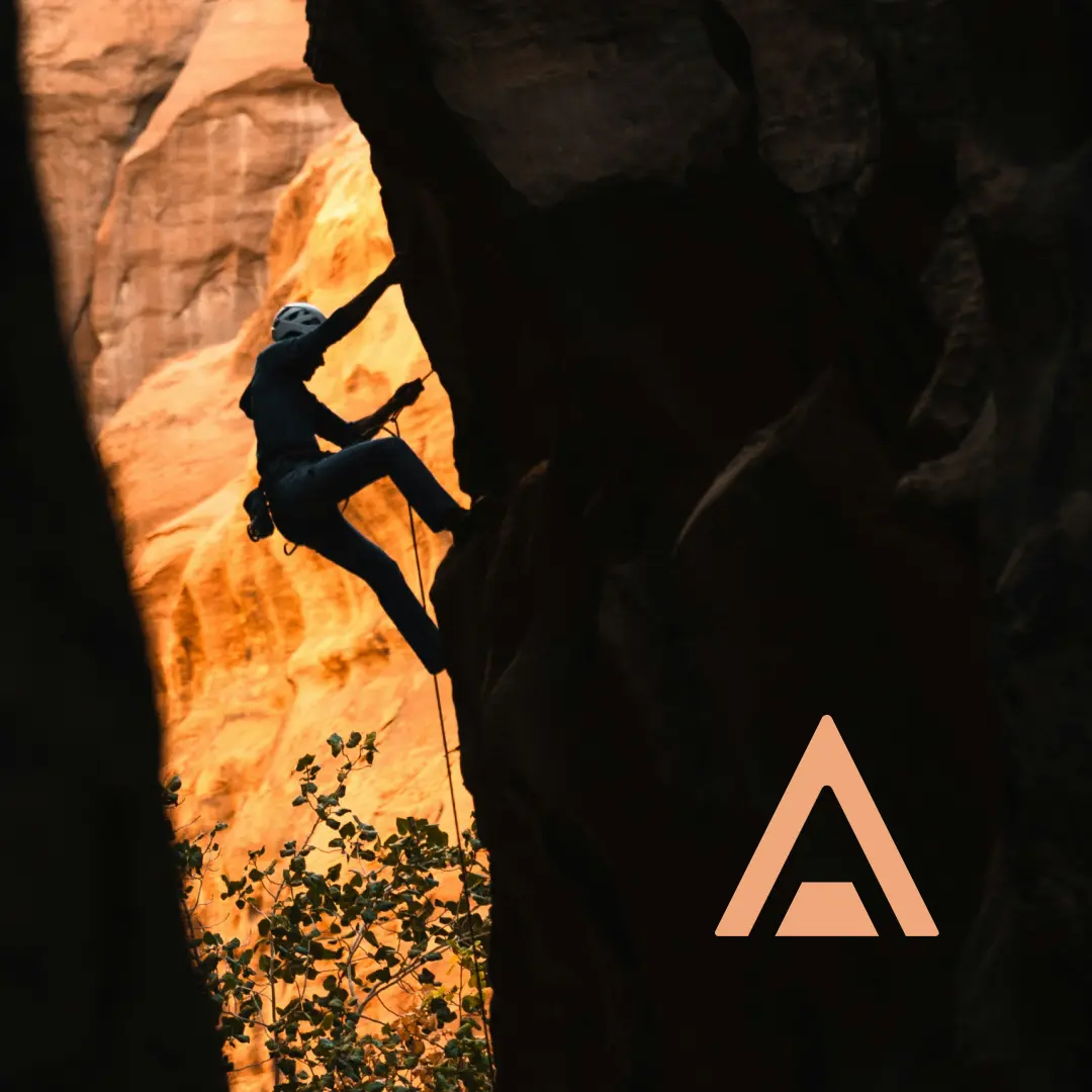 Logo design and social media content for a climbing brand with adventurous visual identity