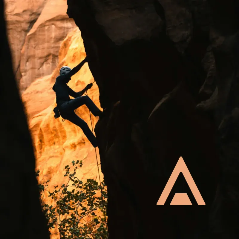 Logo design and social media content for a climbing brand with adventurous visual identity