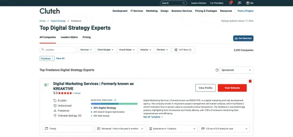 Clutch ranking proof: #1 Top Digital Strategy Expert