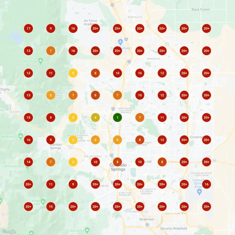 Google Maps ranking heat map showing improvement