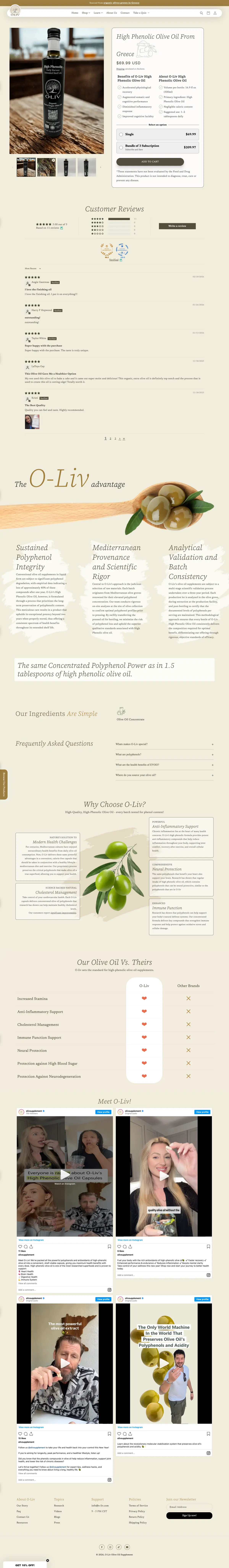 O-Liv high phenolic olive oil product detail page