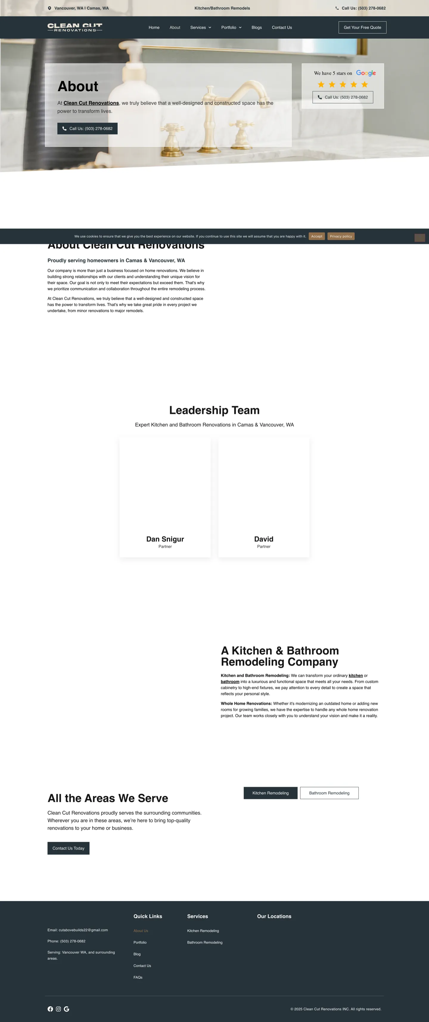 About page introducing the Clean Cut Renovations team and company story